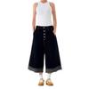 American Retro Patchwork Raw Edge Wide-Leg Culottes for Women