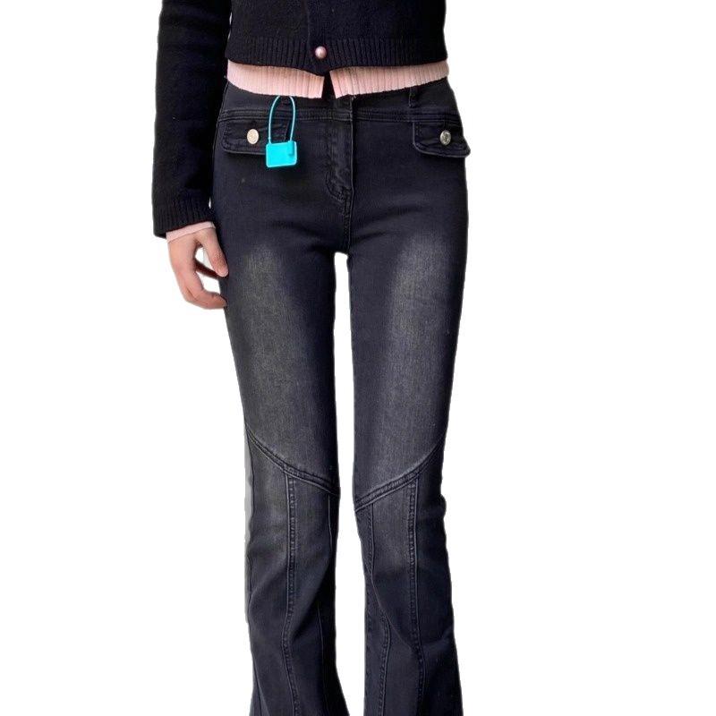 Retro Black High-Waisted Micro-Flare Velvet Jeans for Women - Trendy, Slim-Fit, Elastic Winter Pants
