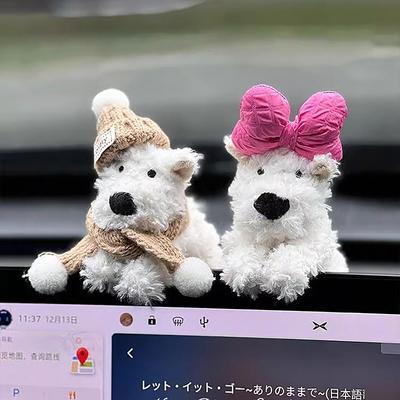 Cute Puppy Car Windshield Wiper Decorations Interior Plush Doll Creative Gift Shoulder Pads Car Interior Decoration Accessories