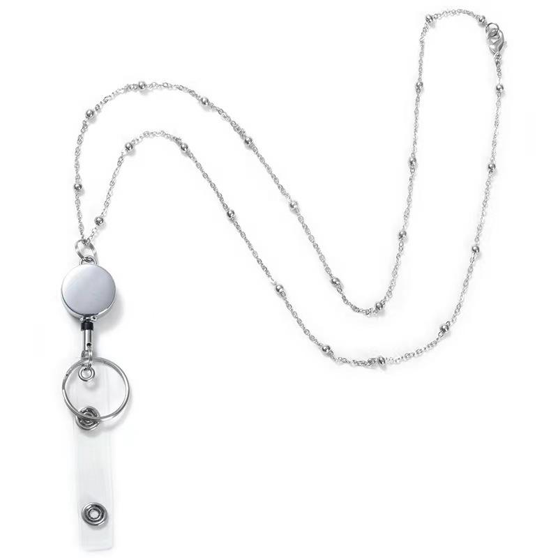 Retractable Badge Reel Lanyard Id Card Holders Plastic Chain Necklaces Keychain Clip For Women Men Employee