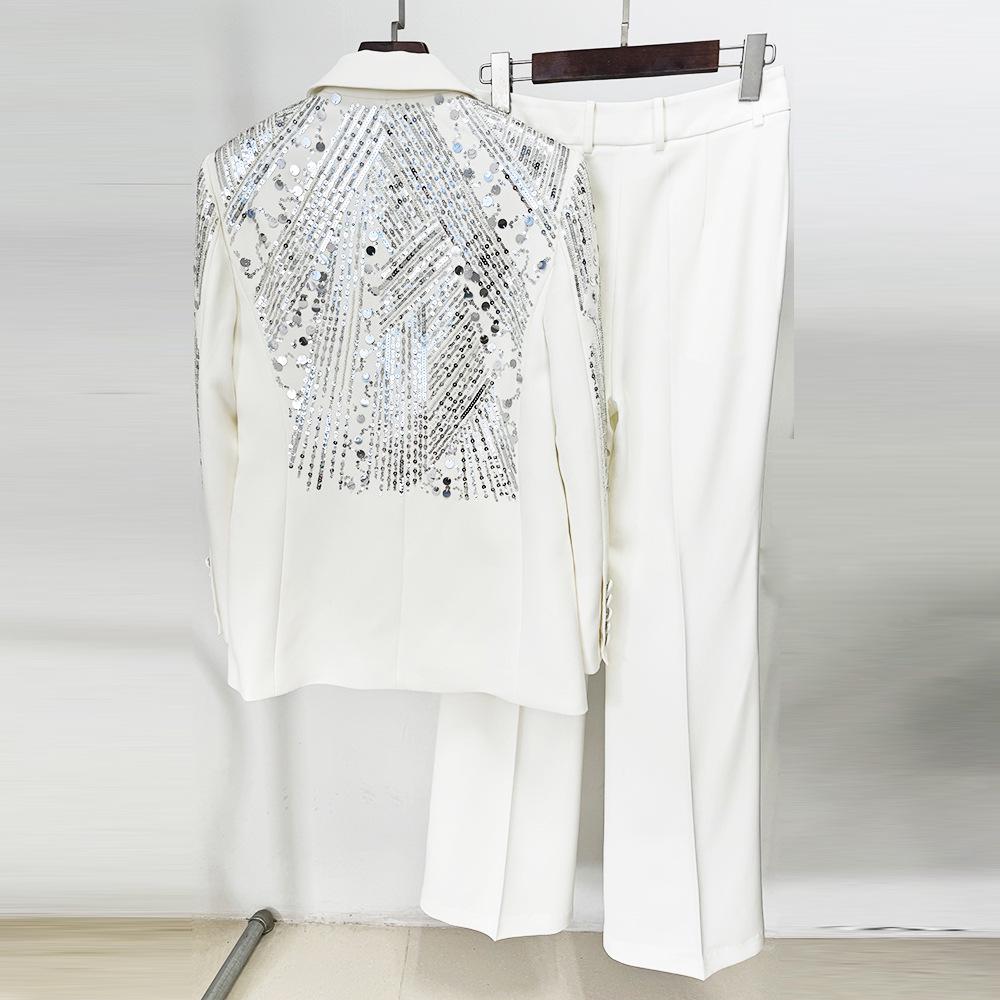 Skladem 2025 Evropská a americká celebrita Móda Korálkový flitrovaný vyšívaný oblek a kalhoty set