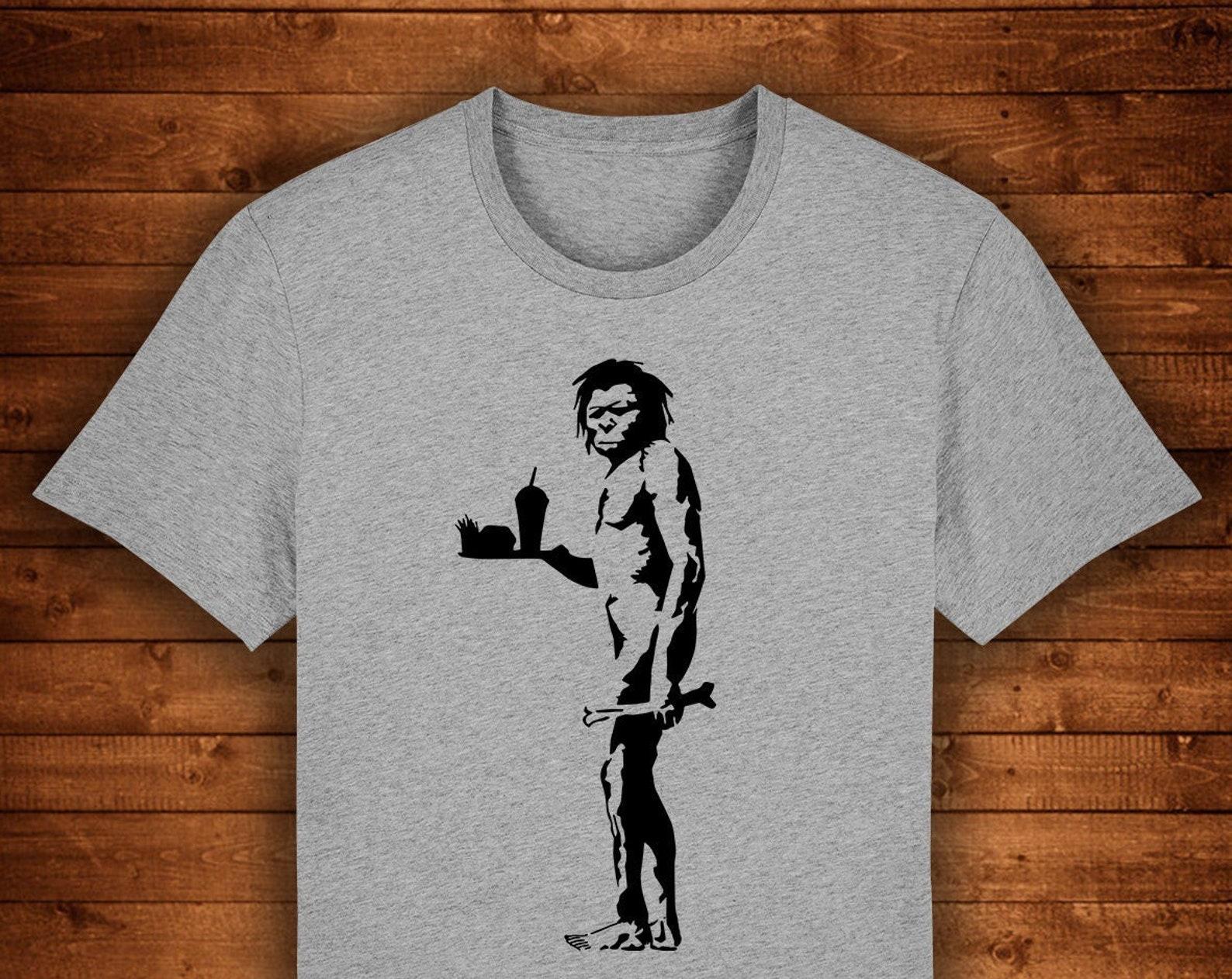 Banksy Caveman Fast Food Graffiti / T shirt Unique Design Street Wear Art Urban Graphic Tees Top M