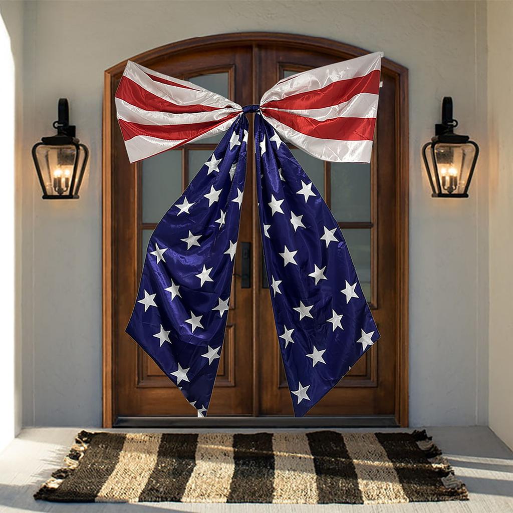 Dzień Niepodległości Amerykańskie Ozdoby z Dużą Kokardą, Układ Dekoracji na Przyjęcie Świąteczne, Flaga w Gwiazdy i Pasy, Wisząca na Drzwi, Dekoracje Okienne