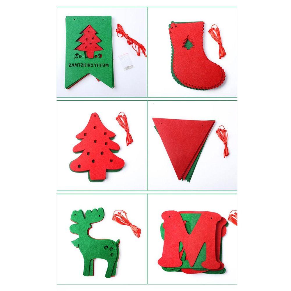 Felt Christmas Banner Elk Design Red Green Xmas Pull Flag Hanging Ornament Santa Design Felt Christmas Banner Family Party
