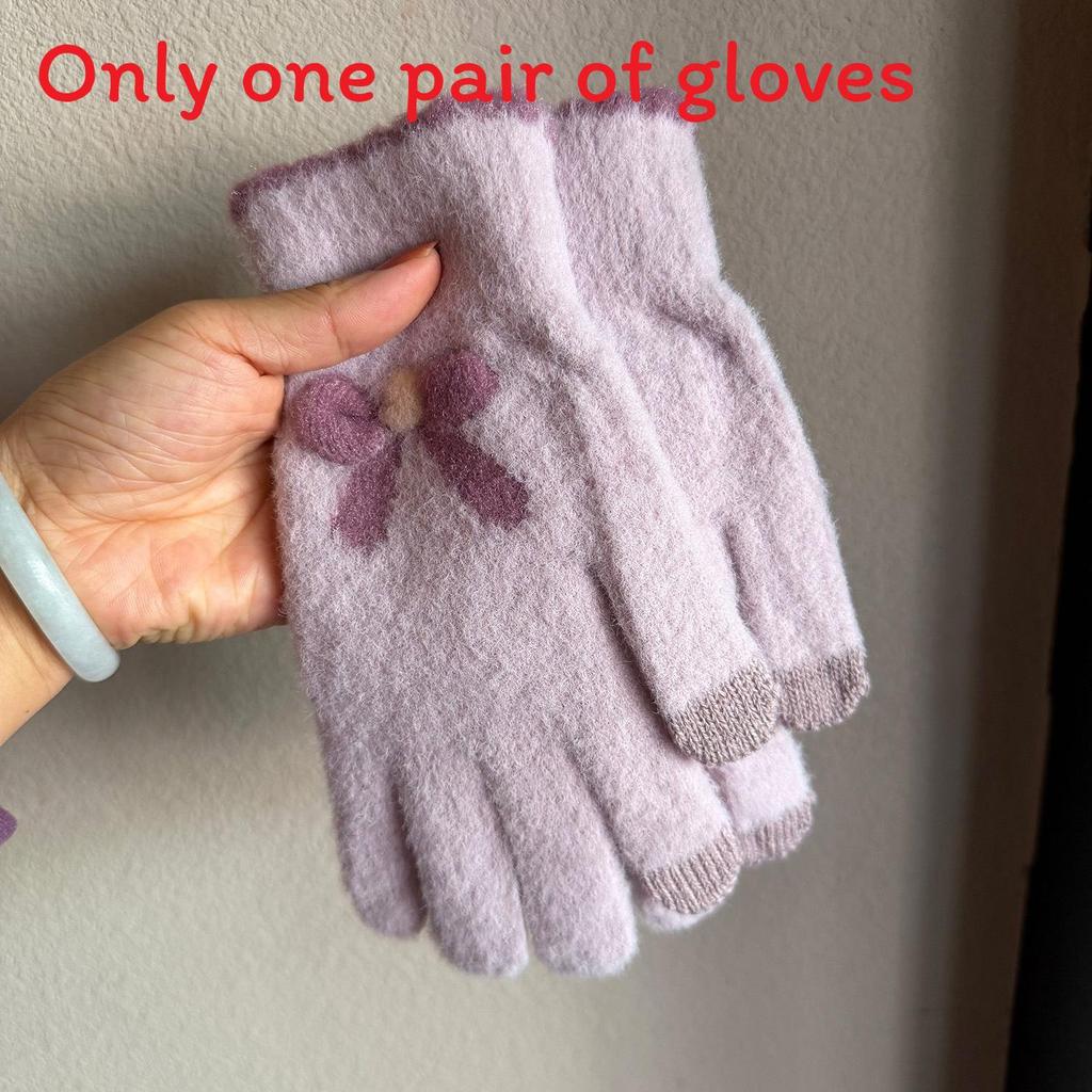 

Womens Knitted Gloves With Bow Pattern Design For Winter Cycling And Streetwear фіолетовий