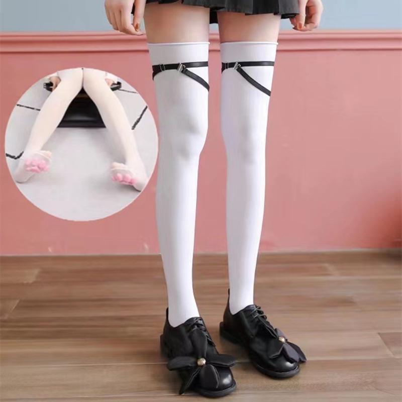 3D Cat Paw Silicone Thigh-High Socks - Cute Anime Lolita JK Style