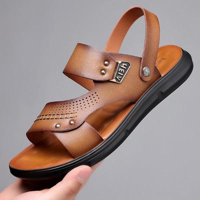 2026 Men's Genuine Leather Summer Sandals & Slippers: Soft Sole, Non-Slip Casual Beach Shoes