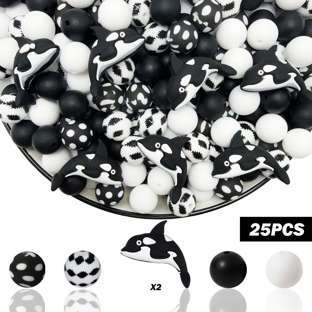 

25/44/52PCS Dolphin series silicone bead set, perfect for DIY handmade crafts such as keychains, necklaces, bracelets, etc