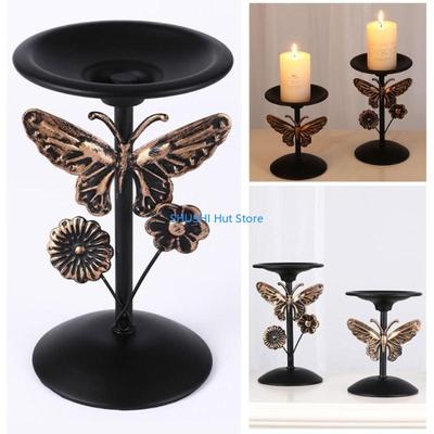 2Pcs Decorative Black Holder Iron Stand for Pillar Metal Candlestick Dining Table Centerpieces D57B