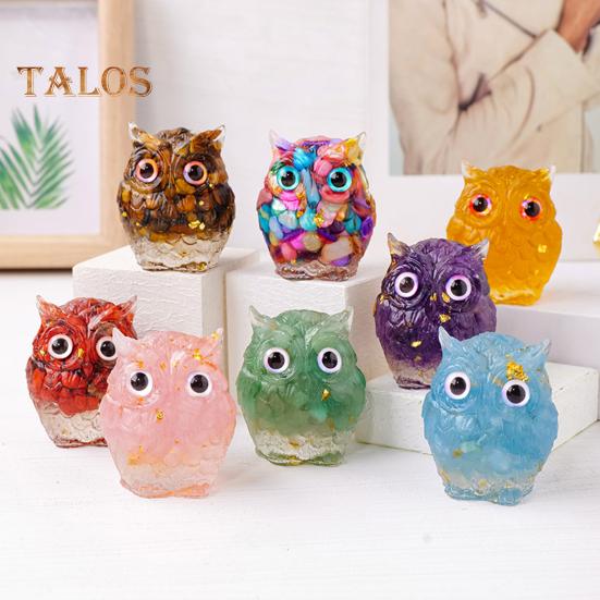 Ornament de bufniță din cristal natural Figurină de bufniță din rășină realizată manual cu pietrișuri de cristal în interior Ornament de bufniță colorată de colecție pentru decorarea interioară, vindecarea Reiki