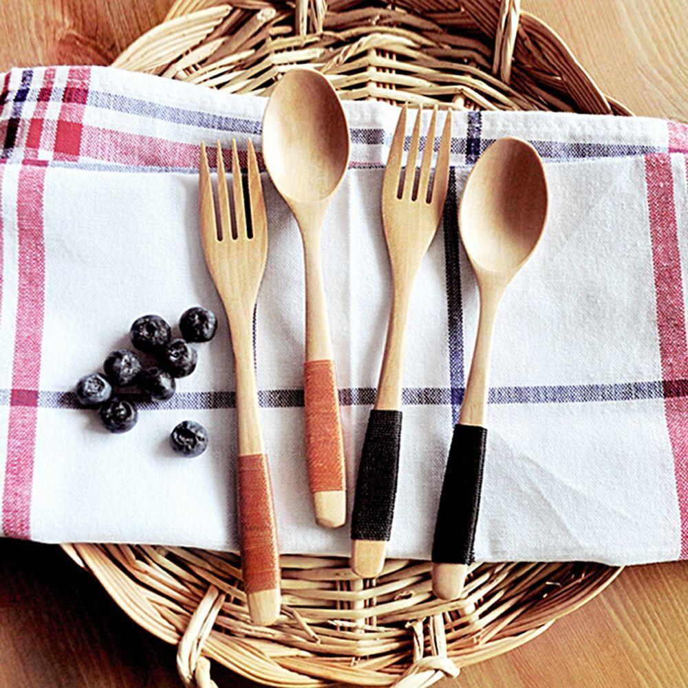 Wooden Dinner Kit Rice Soups Kitchen Supplies Utensil Dinnerware Sets Fork Spoon Tableware