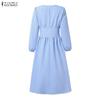ZANZEA Kobiety Casualowy Dekolt V Rękaw 3/4 Jednolity Kolor Luźna Długa Sukienka
