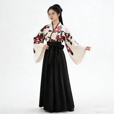 ENDIANDUO Japanischer Kimono und Taisho Romantisches Cosplay Schrein-Jungfrau Mädchenhaft Süß Blumig Kurz oder Lang Perfekt für Schulfeste und Kulturelle