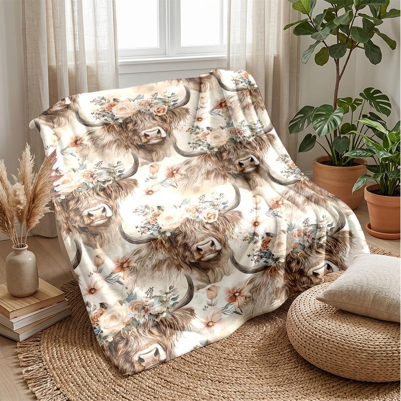 Floral Bull with Sunflowers Theme Blanket Lightweight Warm Flannel Blanket Decorative Throw Blanket for Home Decoration