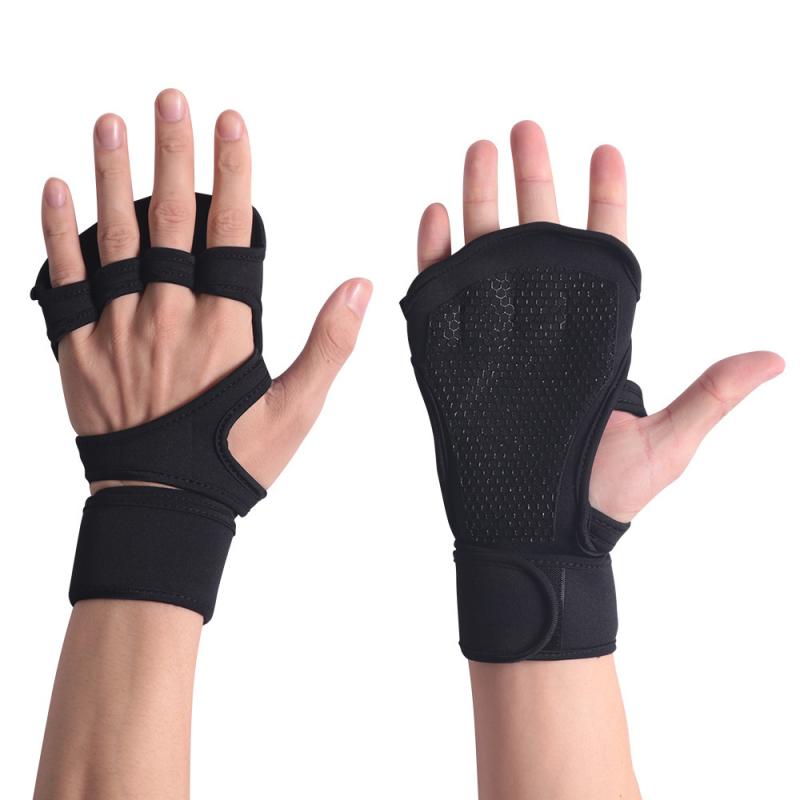 1Pair Workout Gloves Women Men With Wrist Wraps Anti-Slip Silicone Palm Protection Weight Lifting Fitness Gym Gloves