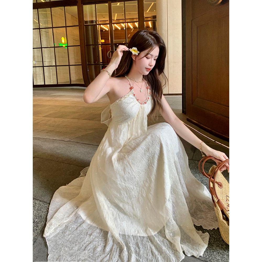 French Halterneck Strappy Summer Dress - Women's Elegant Beach Chiffon Long Dress for Vacation (2026)