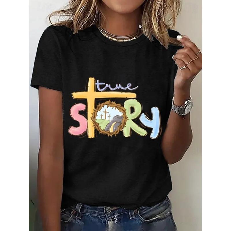 

Women s T Shirt Graphic Letter Stylish Classic Casual Short Sleeve Round Neck Regular Tops Summer S