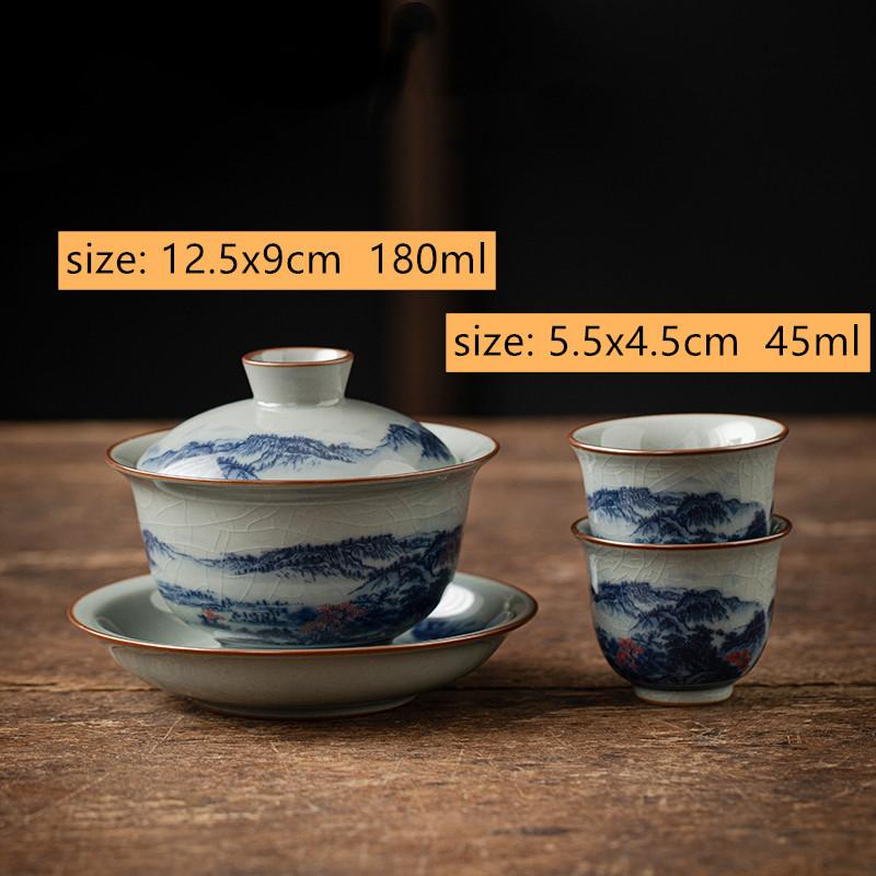 Chinese Retro Blue and White Porcelain Gaiwan Teacup Handmade Ceramic Fair Cup Tea Infusers Household Tea Bowl Portable Teaware