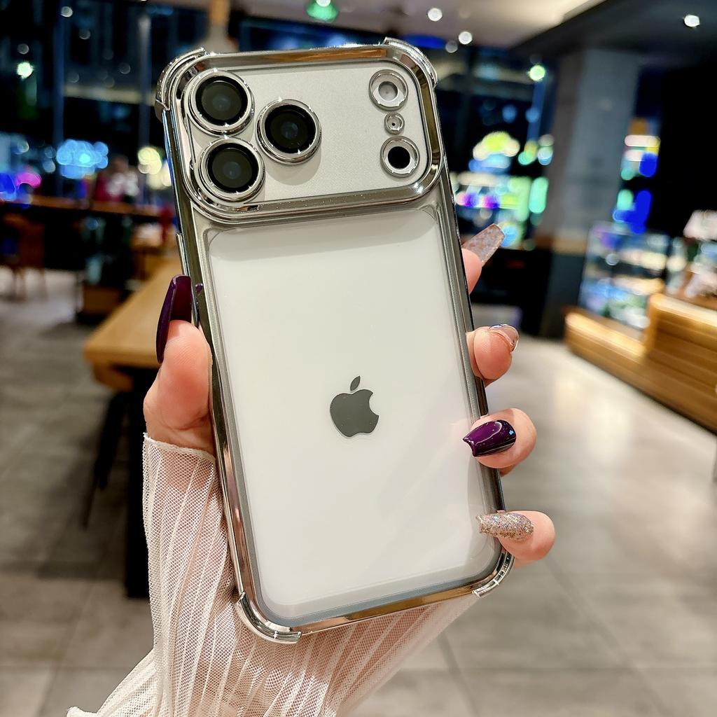 Electroplating Clear Phone Case For iPhone 17 Pro Max 17Pro Air 17 Lens Glass Film Air Bag Shockproof Transparent Cover Funda