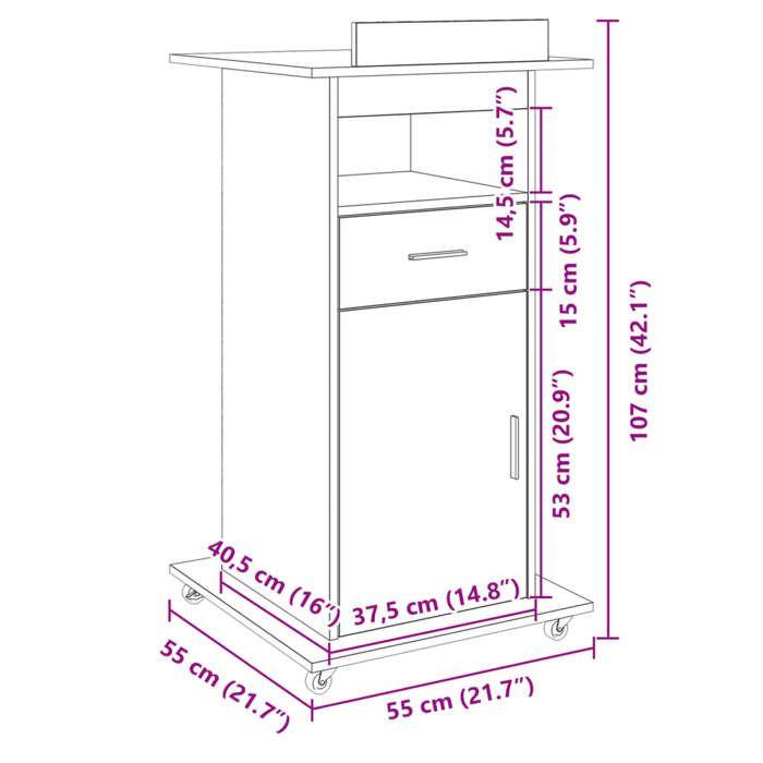 VidaXL Lectern and Wheels and Drawer Brown Oak Engineered Wood, Rostrum, Speaker's Stand, Lectern, Platform, Podium, 848030