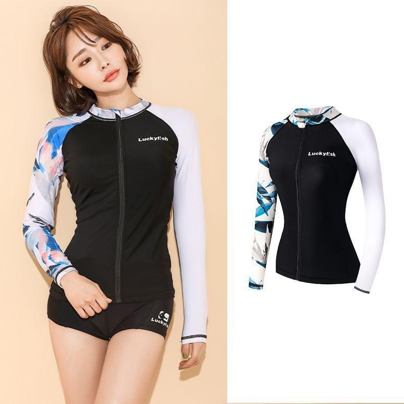 Womens 2-Piece UV Protection Wetsuit Set Snorkeling Surfing Swimming Long Sleeve Quick Dry Rash Guard