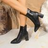 Höst Vinter Mode Tjock Klack Smal Ankelkänga Dam Spetsig Tå Dragkedjeskor Moderna Korta Stövletter Zapatos De Mujer
