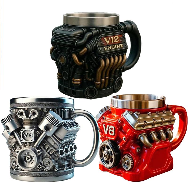 Vintage Engine Coffee Cup, Insulation Water Mug for Car Enthusiasts Mechanics Engineers Fathers Men Boyfriends Gifts