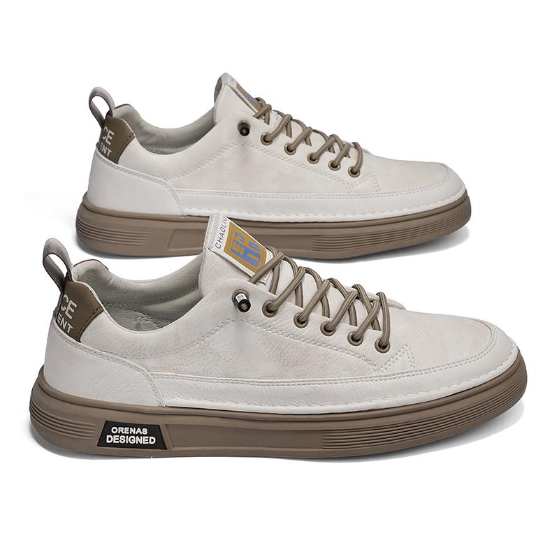 New Men's Genuine Leather Lace-Up Skate Sneakers Low-Cut Versatile Casual Sports Work Everyday Outdoor Comfortable Walking Shoes