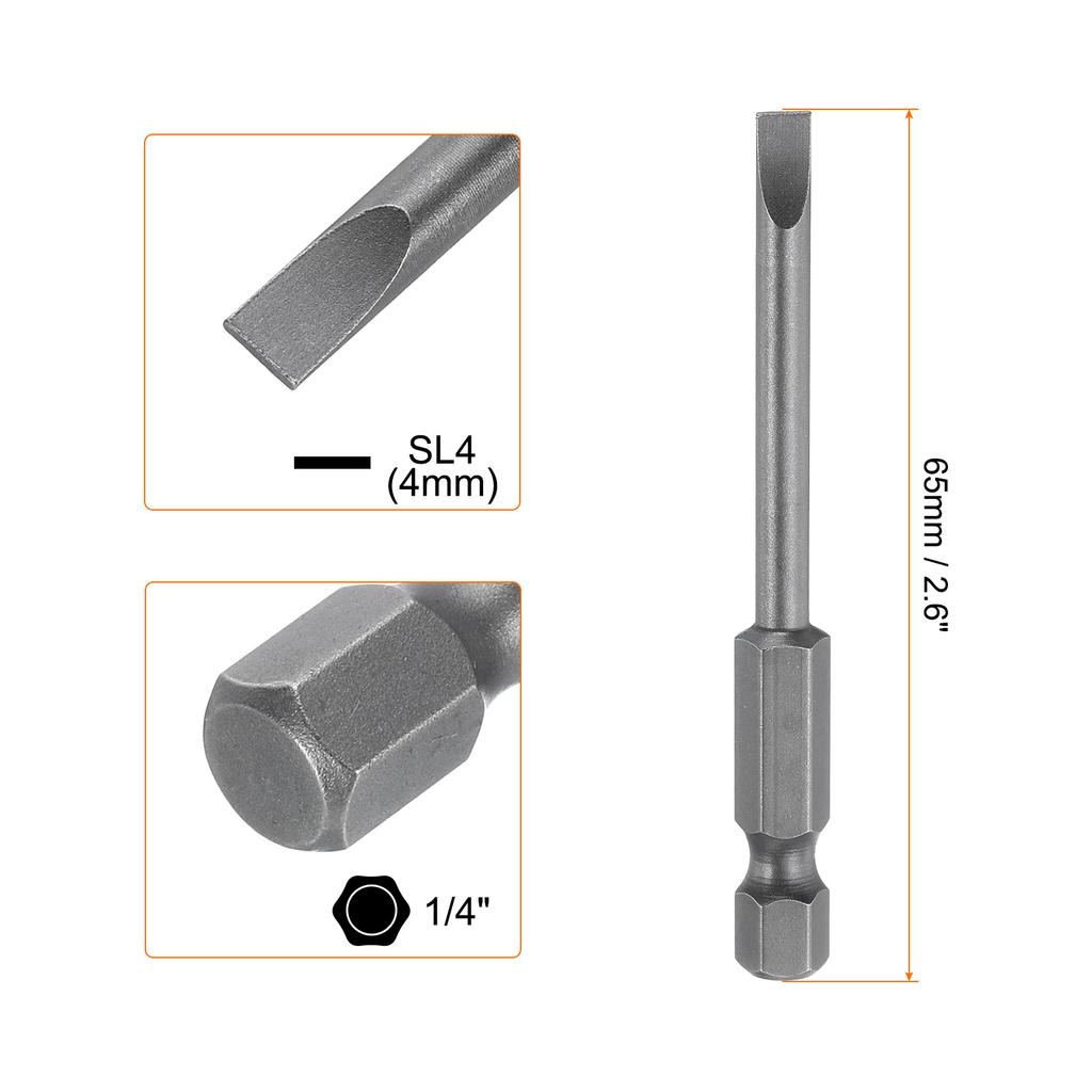 1/5/10pcs Magnetic Slotted Screwdriver Bits SL2 SL3 SL4 SL5 SL6 S2 Flat Head Screwdriver Bit 1/4" Hex Shank Screw Driver Bits