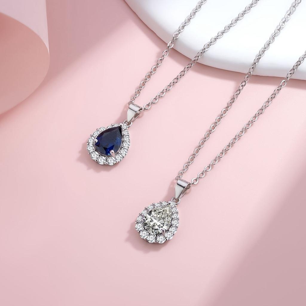 S925 Sterling Silver Water Drop Necklace Fashionable Super Flash Exquisite Sapphire Collarbone Chain High-End E-Commerce Neck Chain