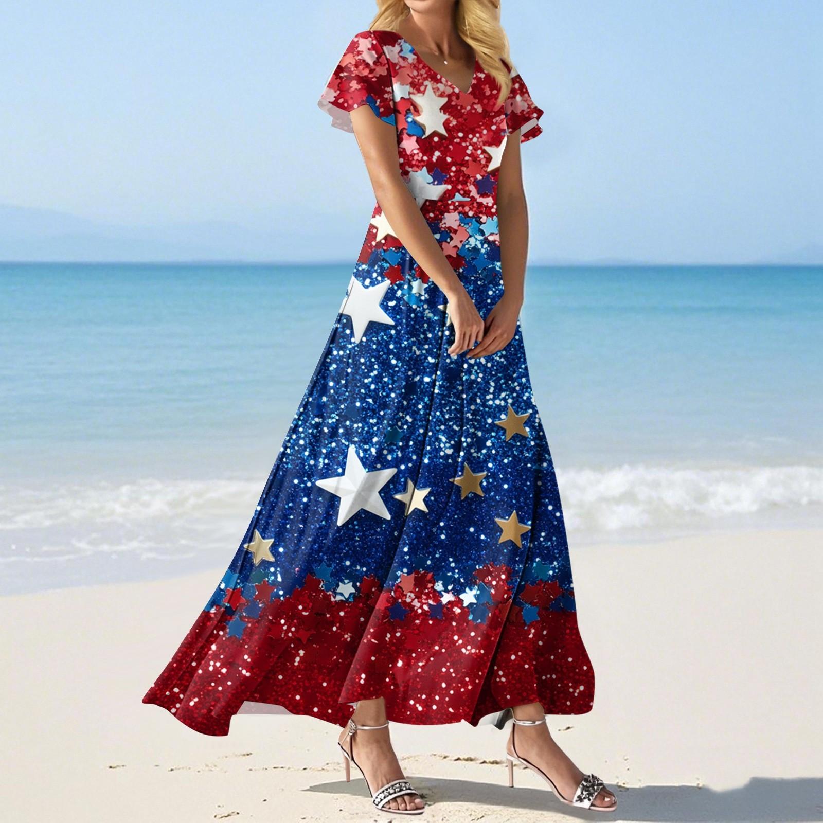 

Модное Женское свободное повседневное платье с V-образным вырезом, короткими рукавами и высокой талией L синий