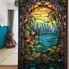 Colorful Retro Floral & Bird Static Cling Window Film - No Glue, Removable