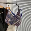 Ethnic Style Women's Small Bag 2024 Summer New Casual Bag Hand-held Lady Single Shoulder Underarm Lady Small Square Bag Black Deep Blue Floral Purple