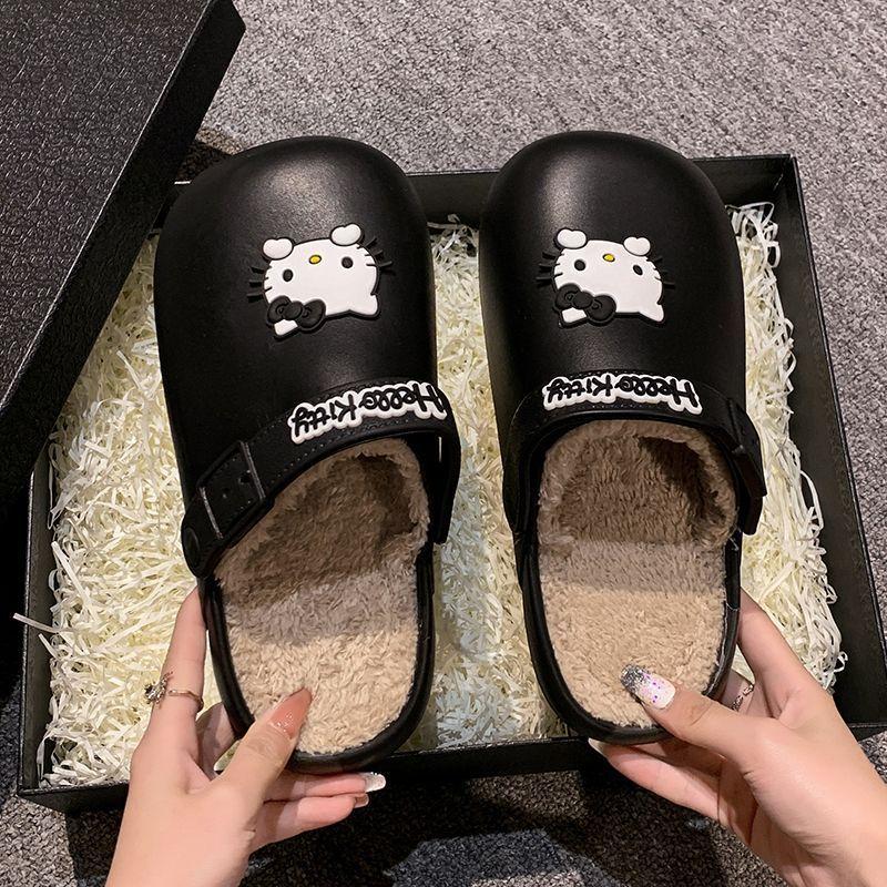 Cute cute Hello Kitty bag head slippers 2025 autumn and winter new girl heart comfortable warm fashion cotton slippers