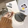 New Round Frame Fashion HD Anti Blue Light Photochromic Near Sight Eyeglasses New Light Sensing Color Changing Myopia Glasses for Women Men -4.0