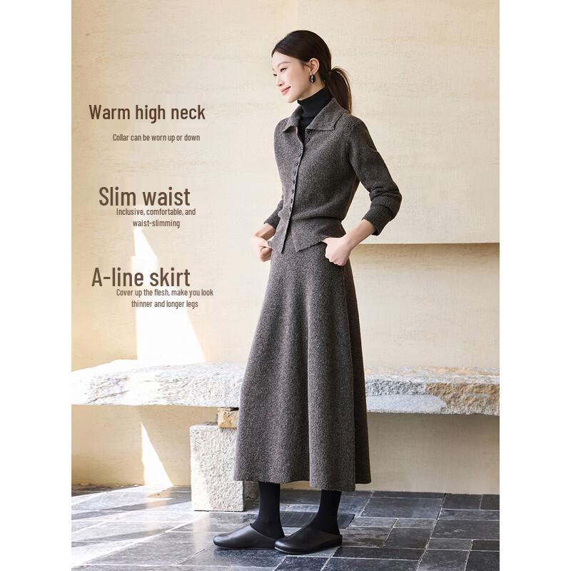 Women's Winter Wool Blend High-Neck Sweater & Skirt Set