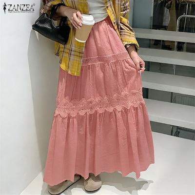 Saias longas soltas de cintura elástica casual feminina