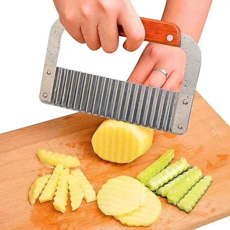 Stainless Steel Potato Chip Slicer Dough Vegetable Fruit Crinkle Wavy Slicer Knife Potato Cutter Chopper French Fry Maker Tools