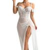 European and American Large-size Erotic Underwear New Year's Long Dress with Split Ends and Buttocks, Sexy Perspective