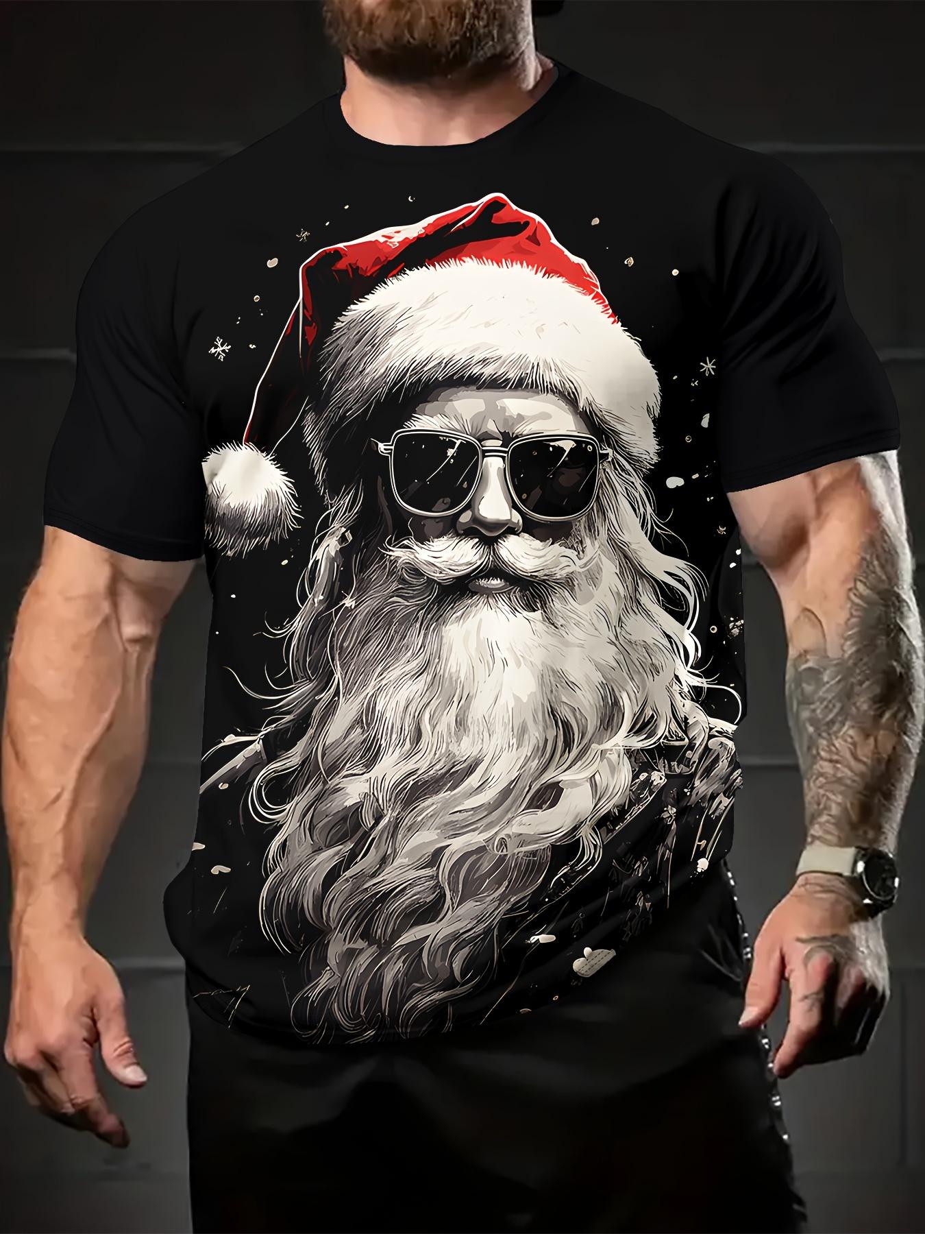 

Santa Clause Print T-Shirt. Men s Casual Comfy Tee. Trend XXL