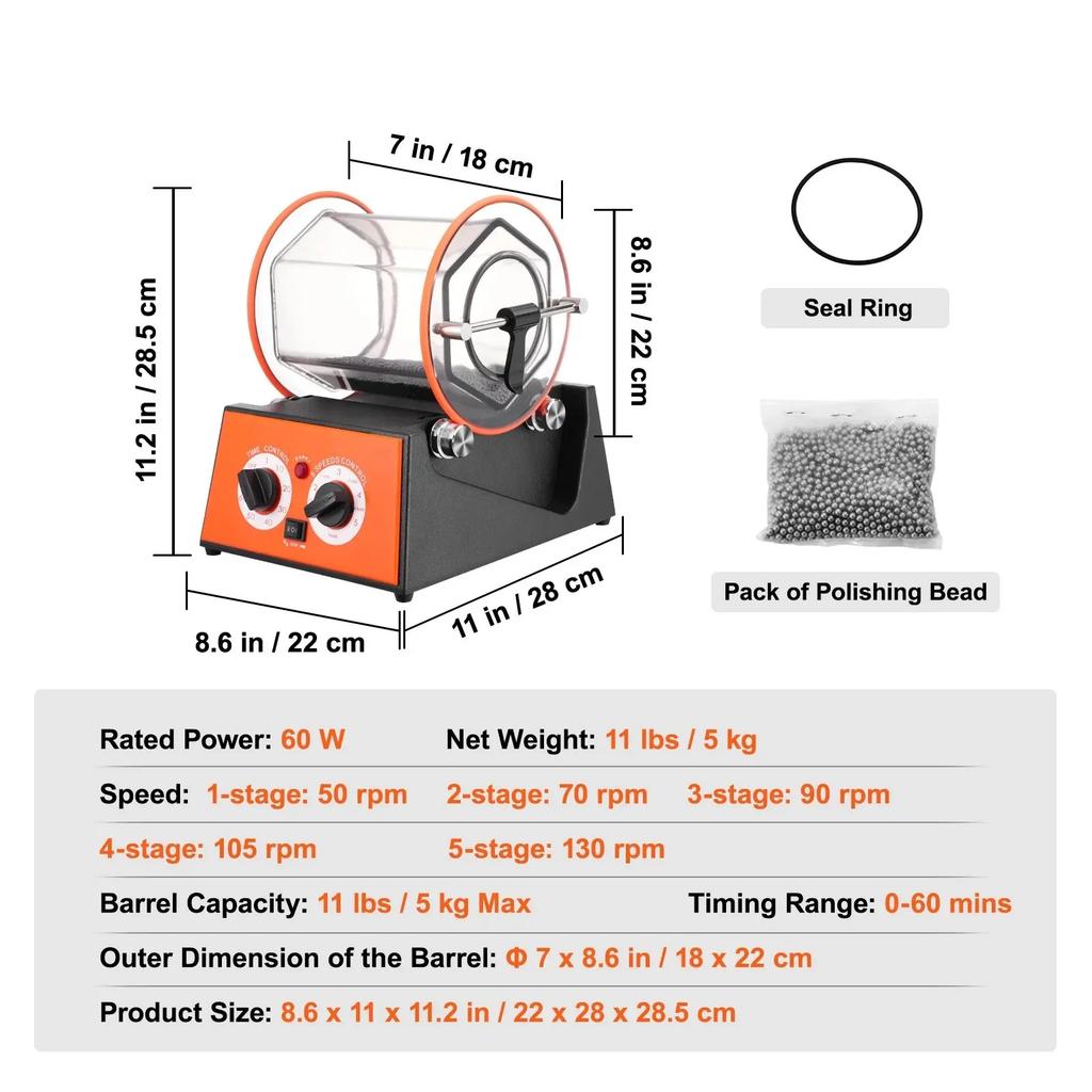 Máquina Pulidora SIHAO 3KG 5KG Pulidora Eléctrica Rotatoria Tambor para Joyería Máquina Pulidora de Gemas DIY Mini-Tambor Herramientas de Acabado