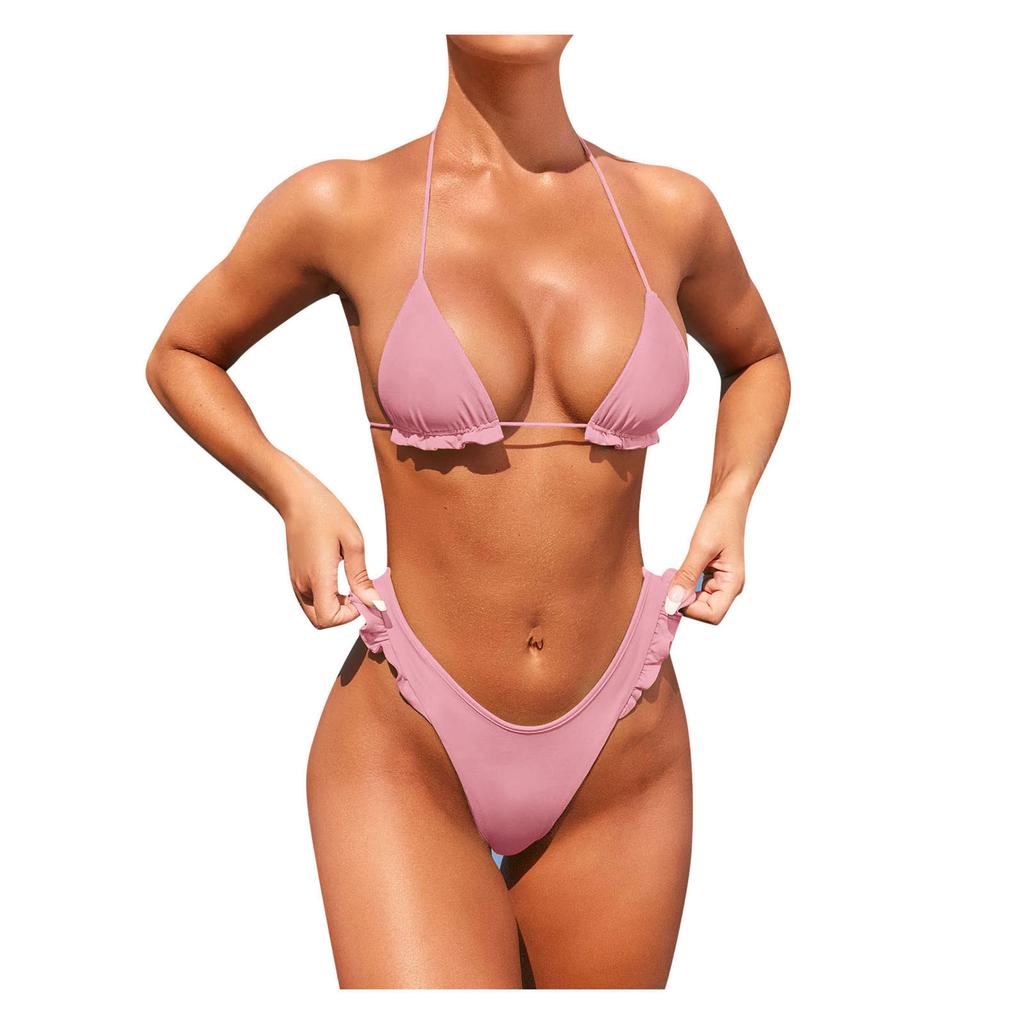 Women Contrast Panel Bandage Bikini Set Push-Up Swimwear Beachwear Swimsuitit