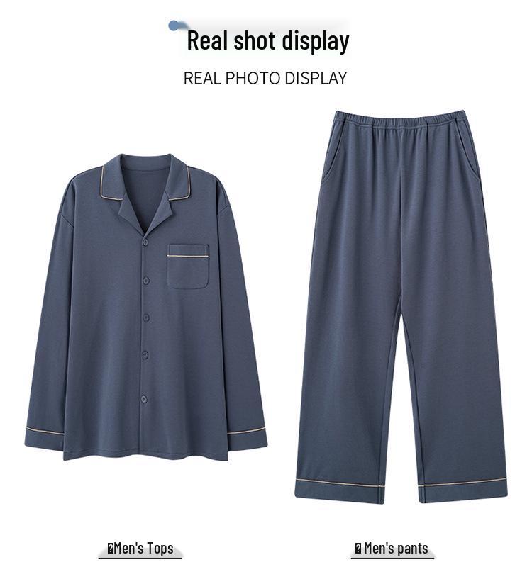 Men's Plus Size Cotton Pajamas Cardigan Set for Spring/Autumn - Long Sleeve, Lightweight, Casual Wear for Home or Out.