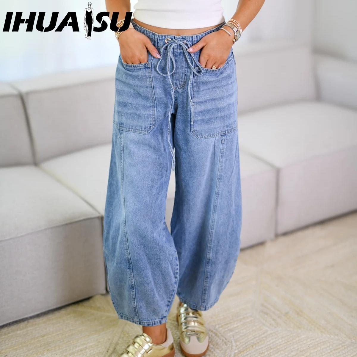 

IHUASU Spring Street Hipster Casual Jeans for Women Trousers L світло-синій колір
