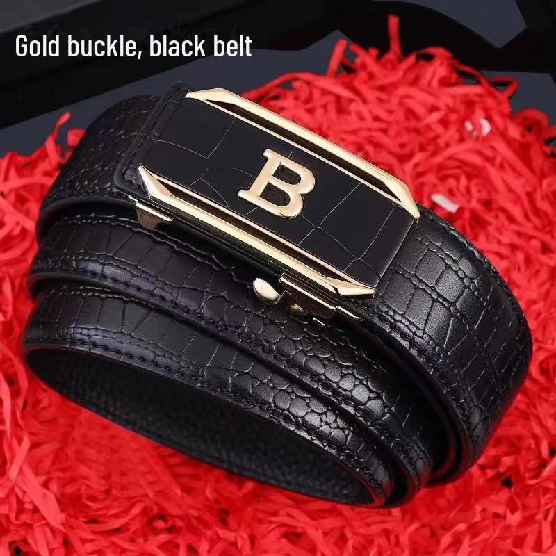 Men's Crocodile Pattern Leather Belt with Automatic Buckle - Cowhide Business Style Waist Belt