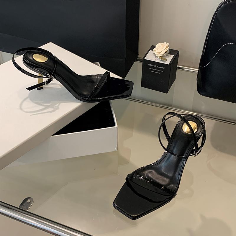 Fashion 2025 New Fashion High-Heeled Square Sandals A Word Temperament Sexy Thin Heels Open Toe Women'S Shoes