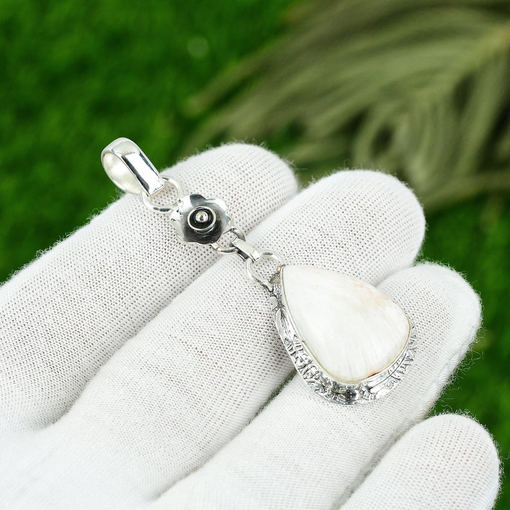 Gift For Women Jewelry Pendant 925 Sterling Silver Natural Scolecite Gemstone