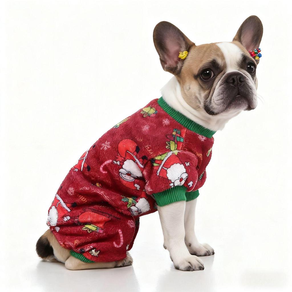 Christmas Four-Legged Elastic Plush Suit for Small Dogs with Ankle Cuffs