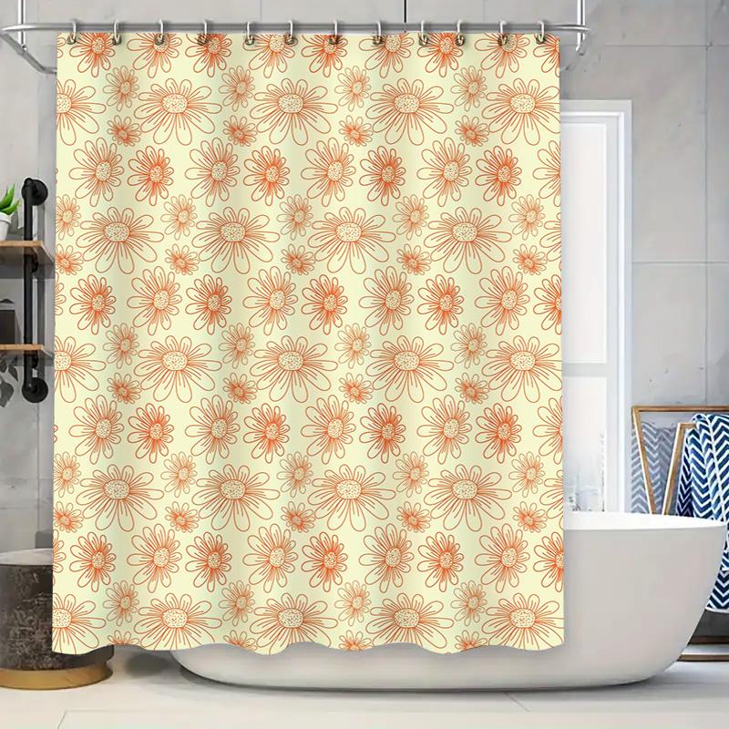

Vibrant Floral Printed Shower Curtain Rustic Orange Flowers On Cream Fabric For Bathroom Decor 72 X 84 Inches Long Bath Shower T W60H190(CM)-1 Pcs