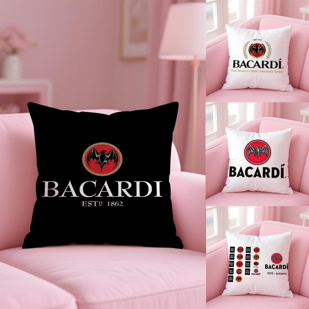 B-Bacardi Logo Cushion Cover Plush Fabric Soft Double-Sided Printed Invisible Zipper Sofa Pillow Case Home Decor